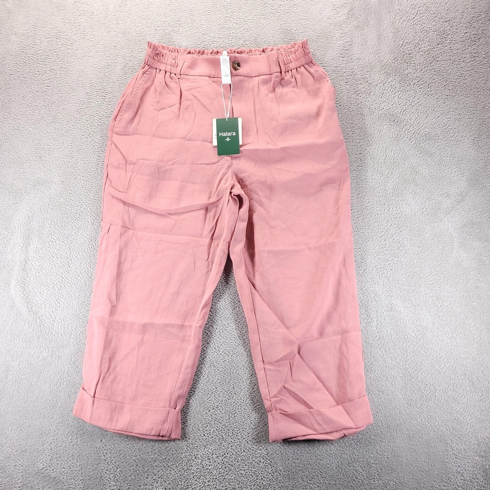 Halara Pants Womens L Pink High Waisted Cropped Zipper Pocket